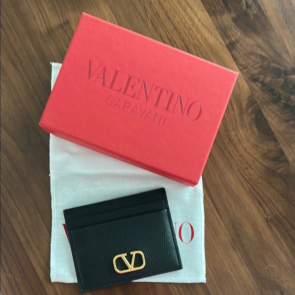 Valentino Black Card Holder with Gold Logo